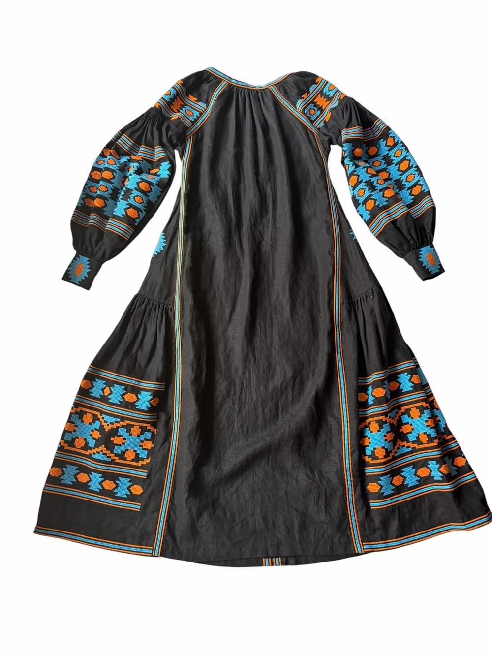 100% Linen Vyshyvanka Embroidered Tassel Gown Dress - Picture 2 of 11